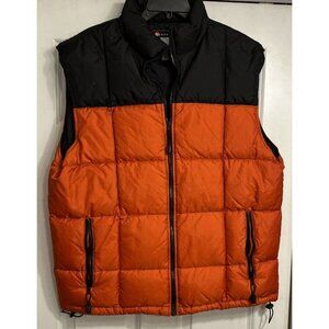 Quilted Down Filled Puffer‎ Vest Adult Large Blue Orange Colorblock Zip Pockets
